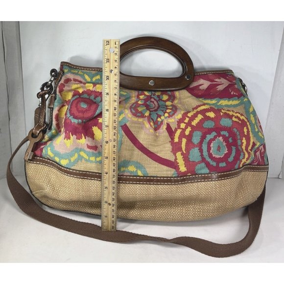 Fossil Fabric and Leather Geometric Floral Print Satchel Shoulder Bag - Picture 13 of 16